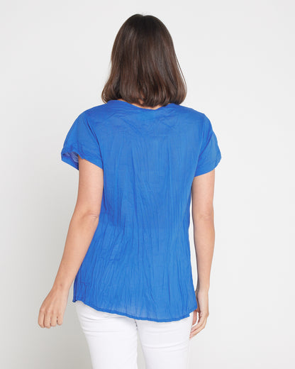 Kayla Plain Cotton Top - Blue