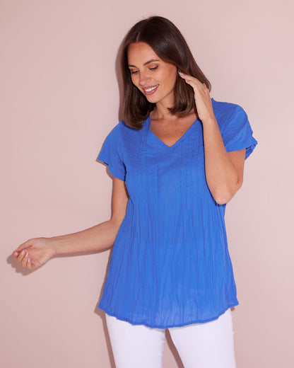 Kayla Plain Cotton Top - Blue
