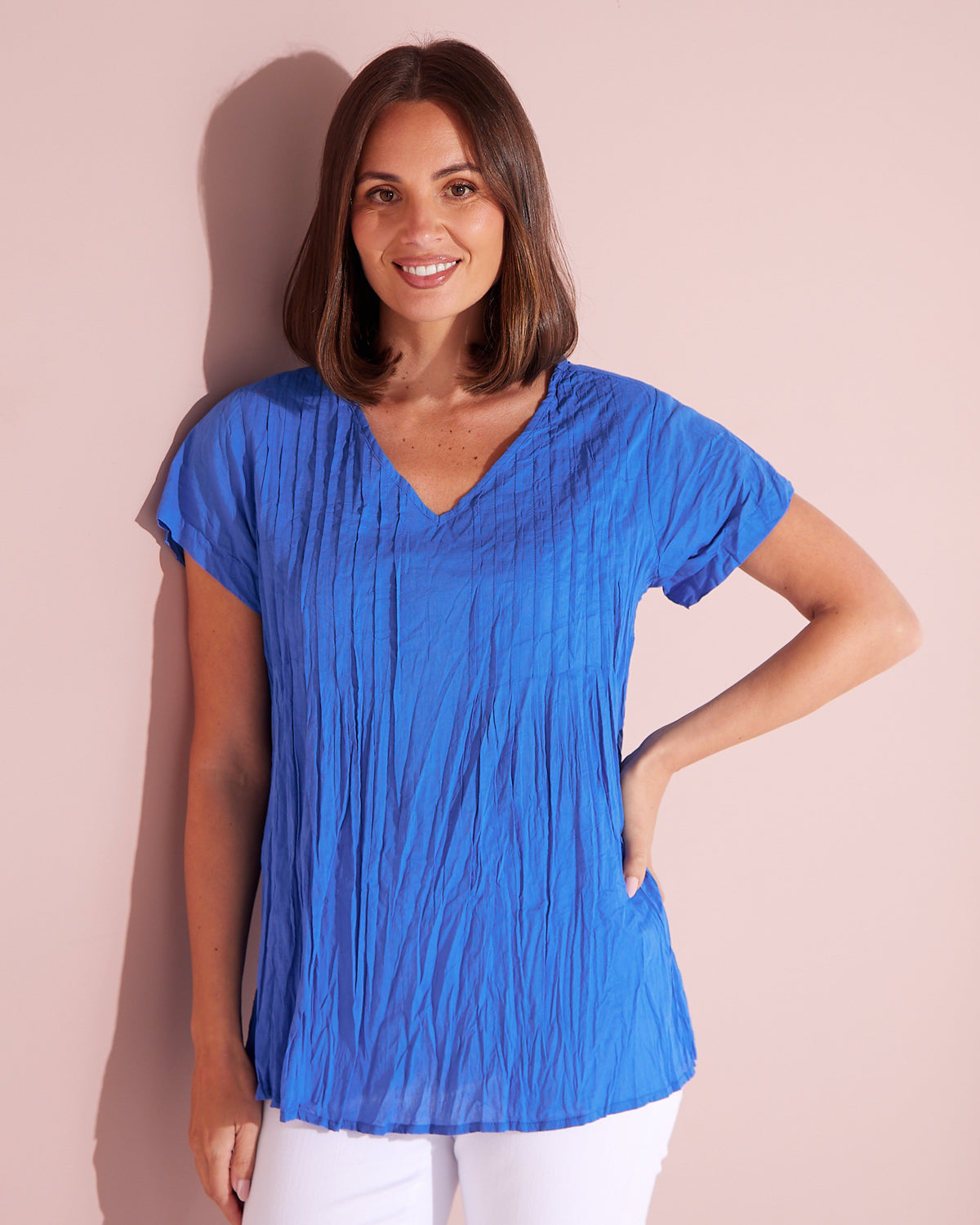 Kayla Plain Cotton Top - Blue