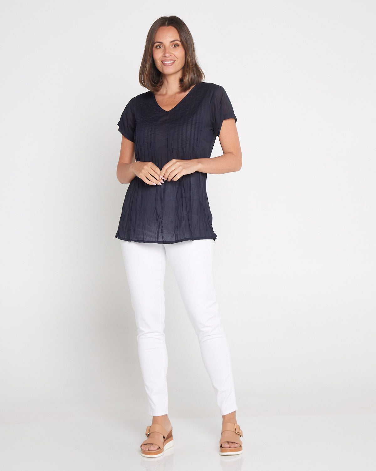 Kayla Plain Cotton Top - Navy