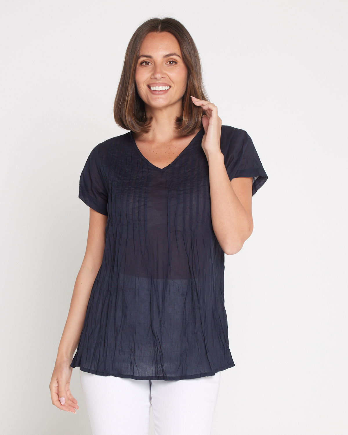Kayla Plain Cotton Top - Navy