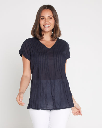 Kayla Plain Cotton Top - Navy