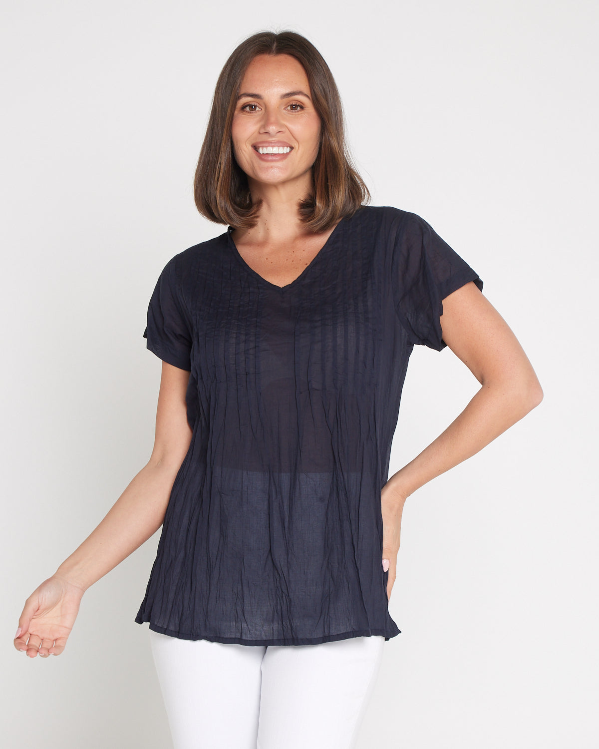 Kayla Plain Cotton Top - Navy