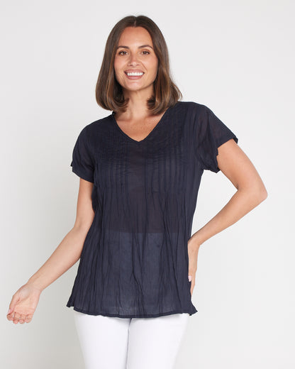 Kayla Plain Cotton Top - Navy