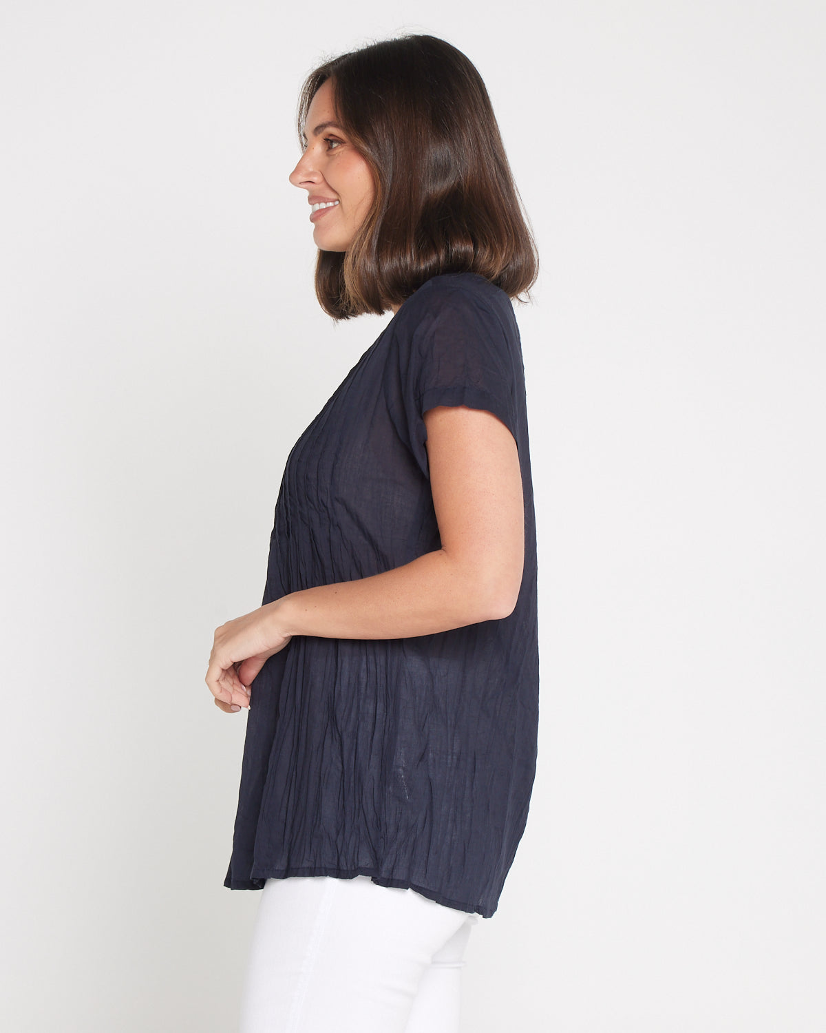 Kayla Plain Cotton Top - Navy