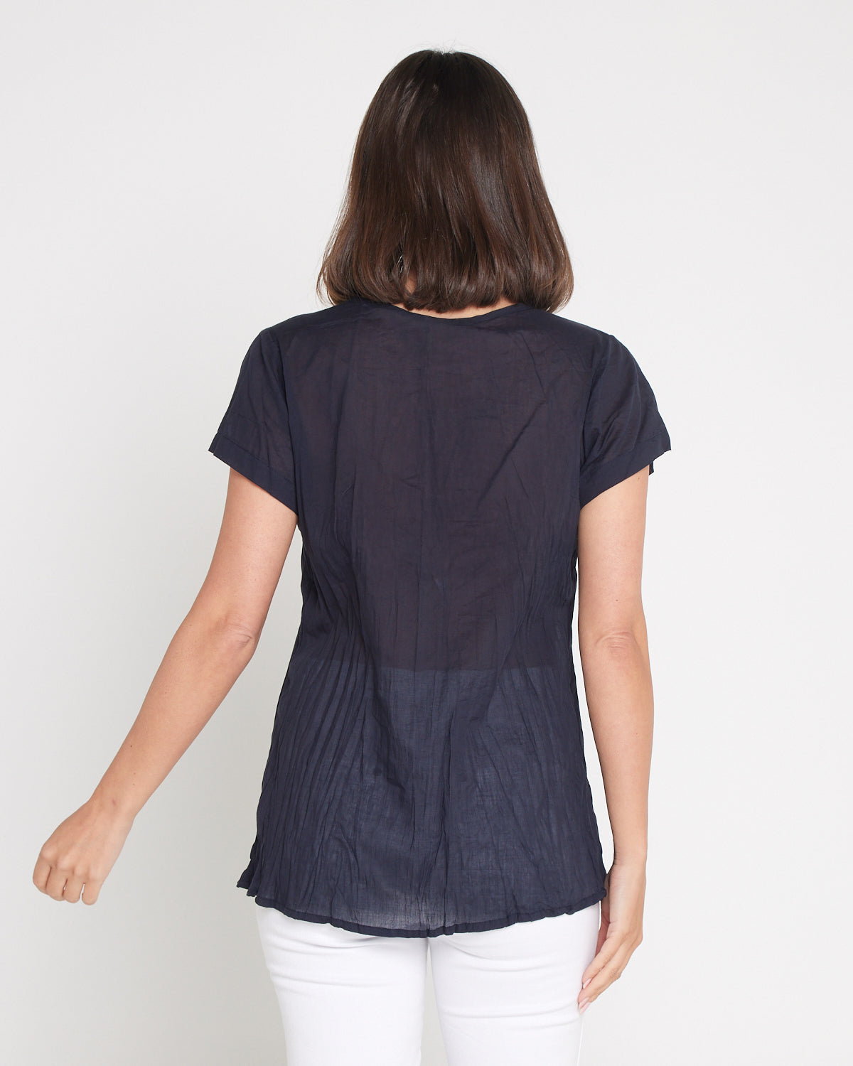 Kayla Plain Cotton Top - Navy
