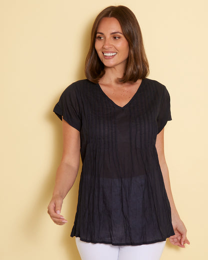 Kayla Plain Cotton Top - Navy