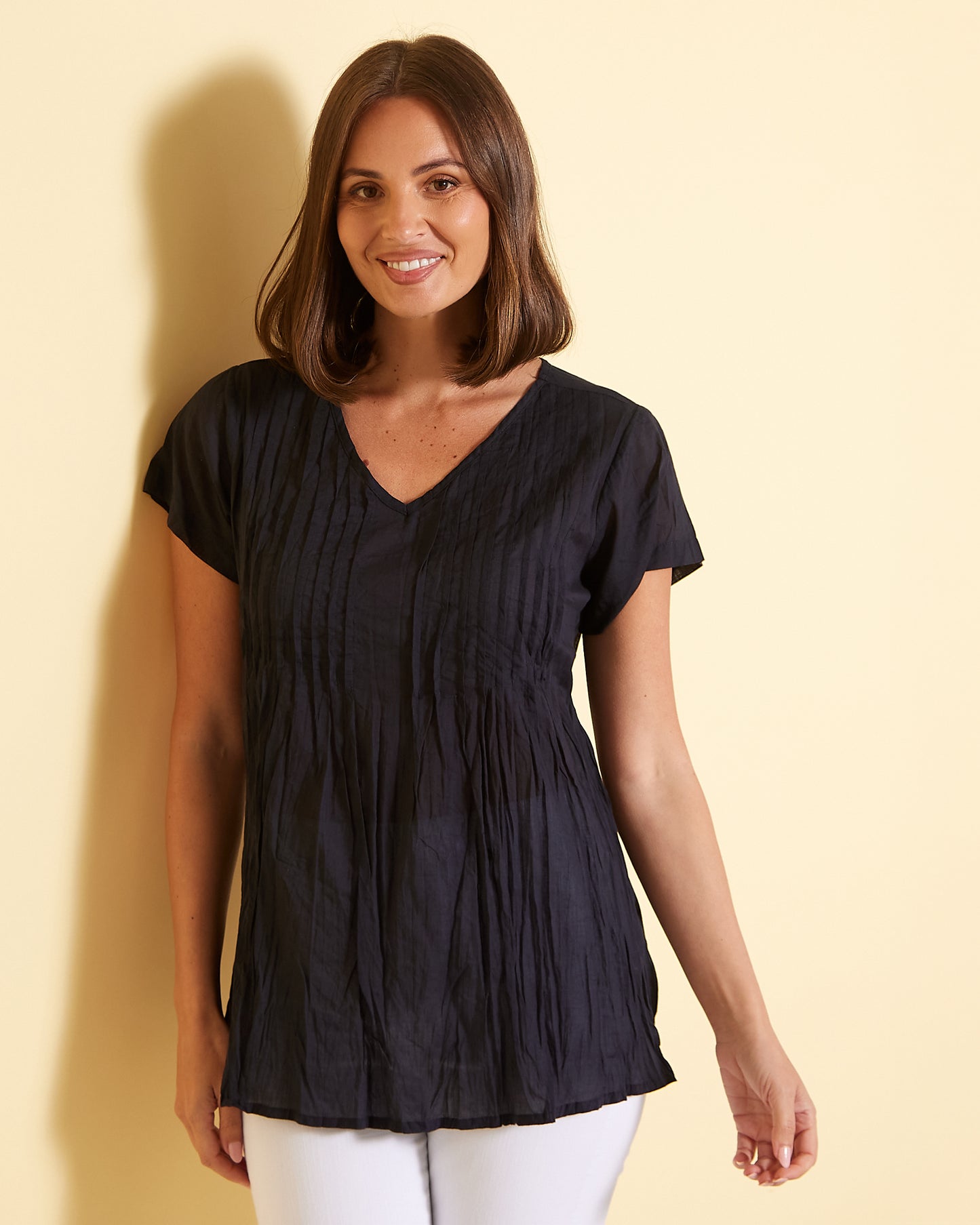Kayla Plain Cotton Top - Navy