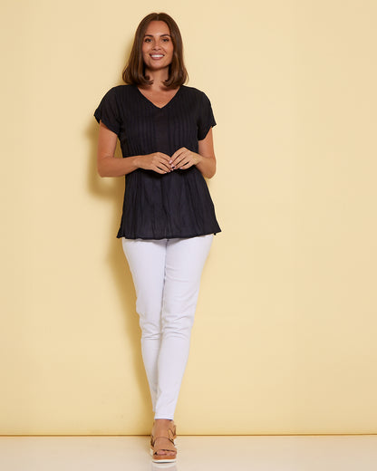 Kayla Plain Cotton Top - Navy