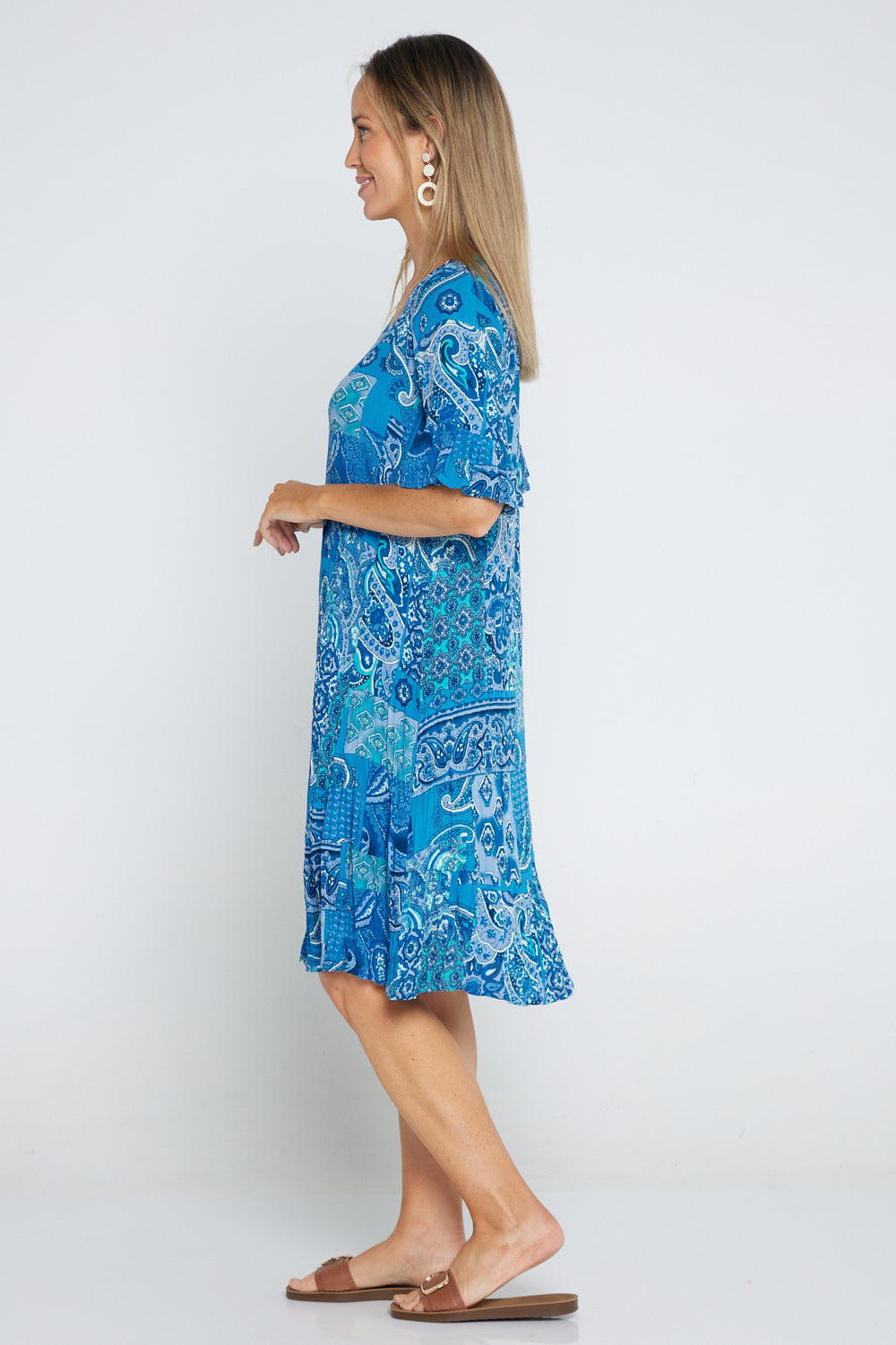 Jessica Sleeved Dress - Paisley Blue Patchwork