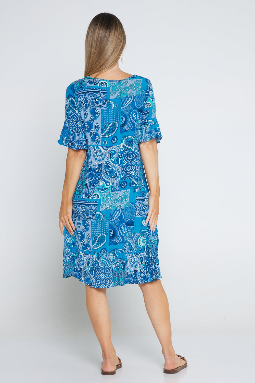 Jessica Sleeved Dress - Paisley Blue Patchwork