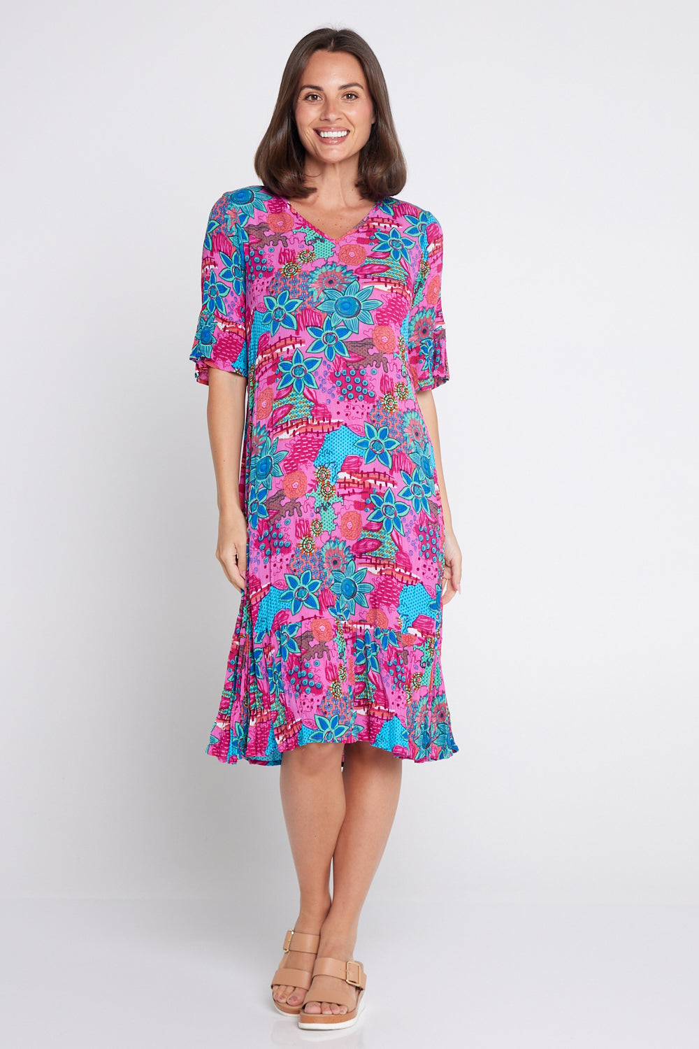 Jessica Sleeved Dress - Floral Collage