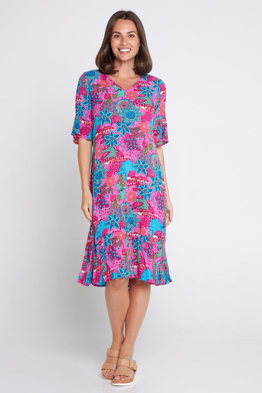 Jessica Sleeved Dress - Floral Collage