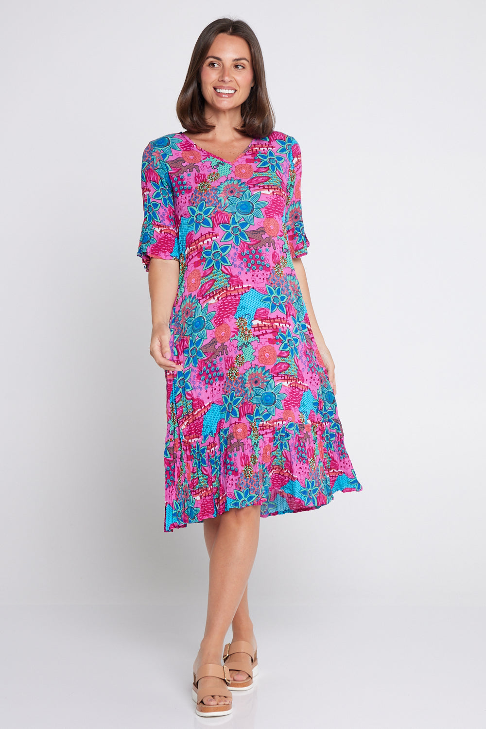 Jessica Sleeved Dress - Floral Collage