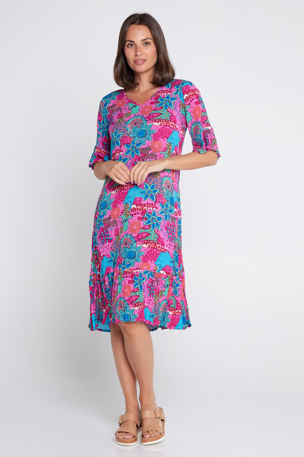 Jessica Sleeved Dress - Floral Collage