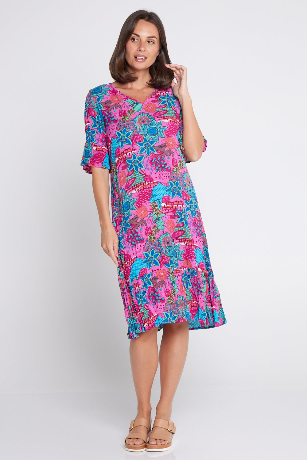 Jessica Sleeved Dress - Floral Collage