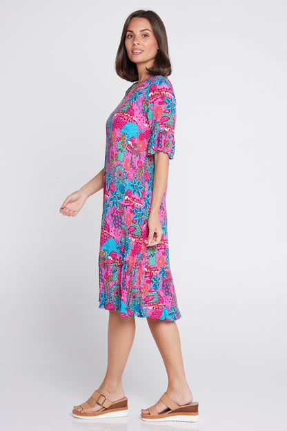 Jessica Sleeved Dress - Floral Collage