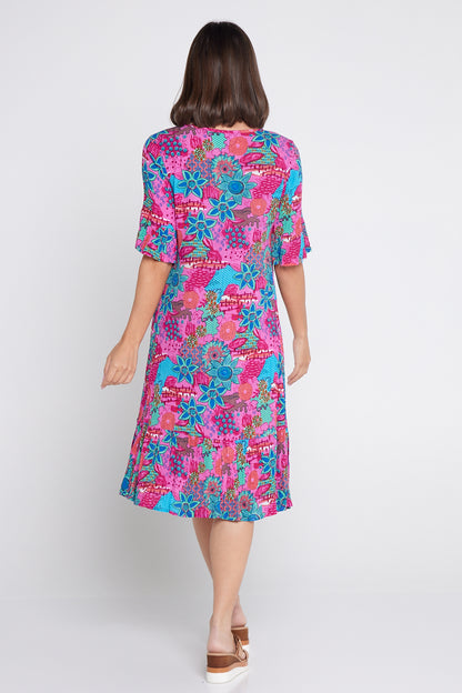 Jessica Sleeved Dress - Floral Collage