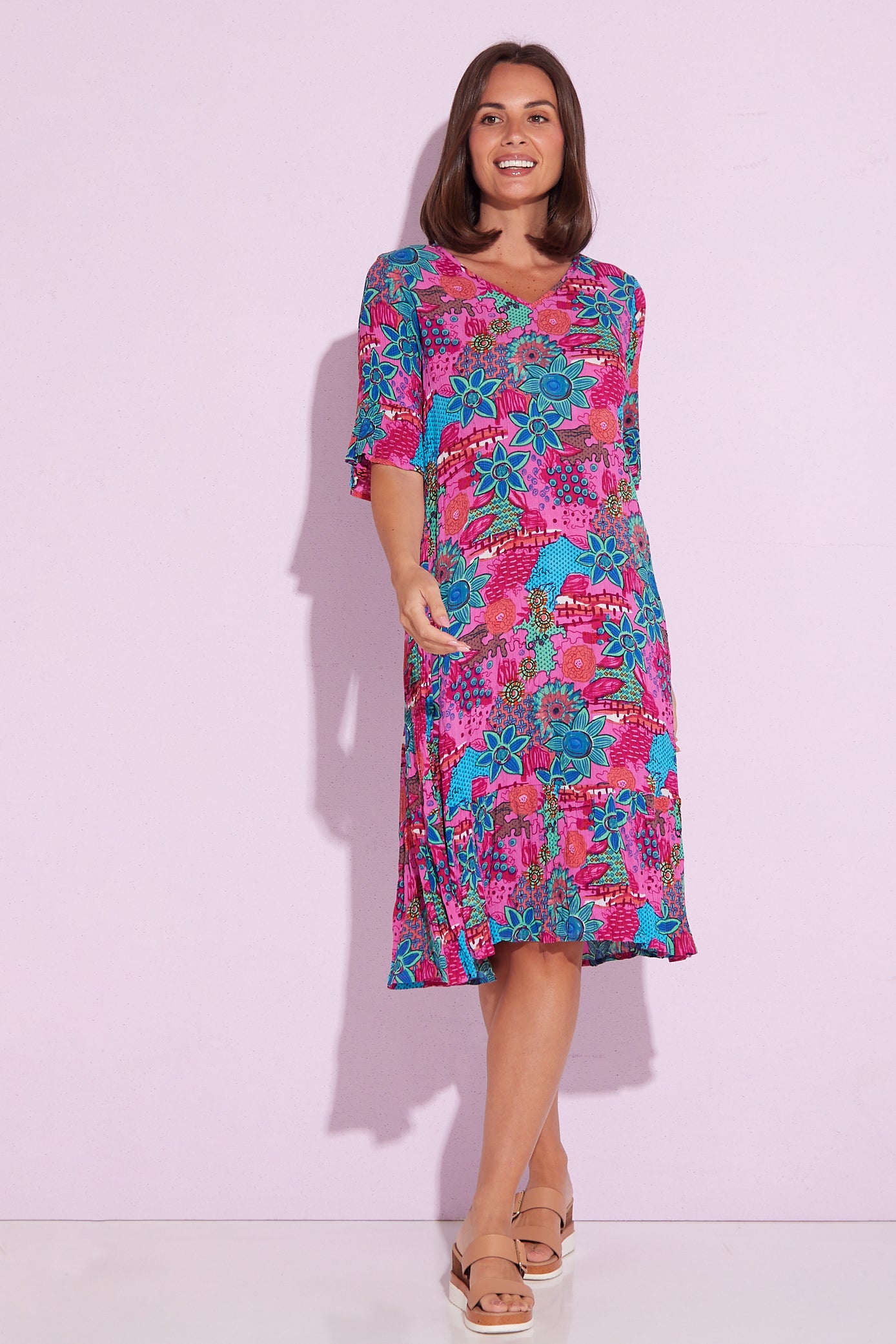 Jessica Sleeved Dress - Floral Collage