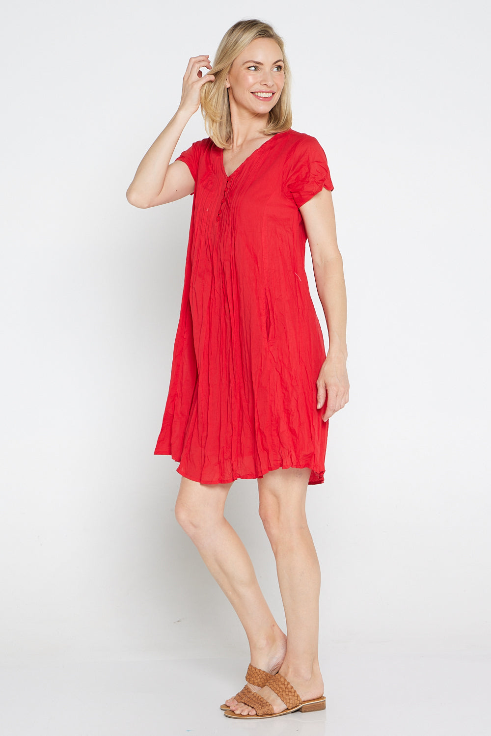 Taylor Cap Sleeve Cotton Dress - Red