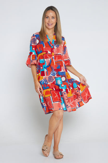 Maya Button V Neck Dress - SunSea