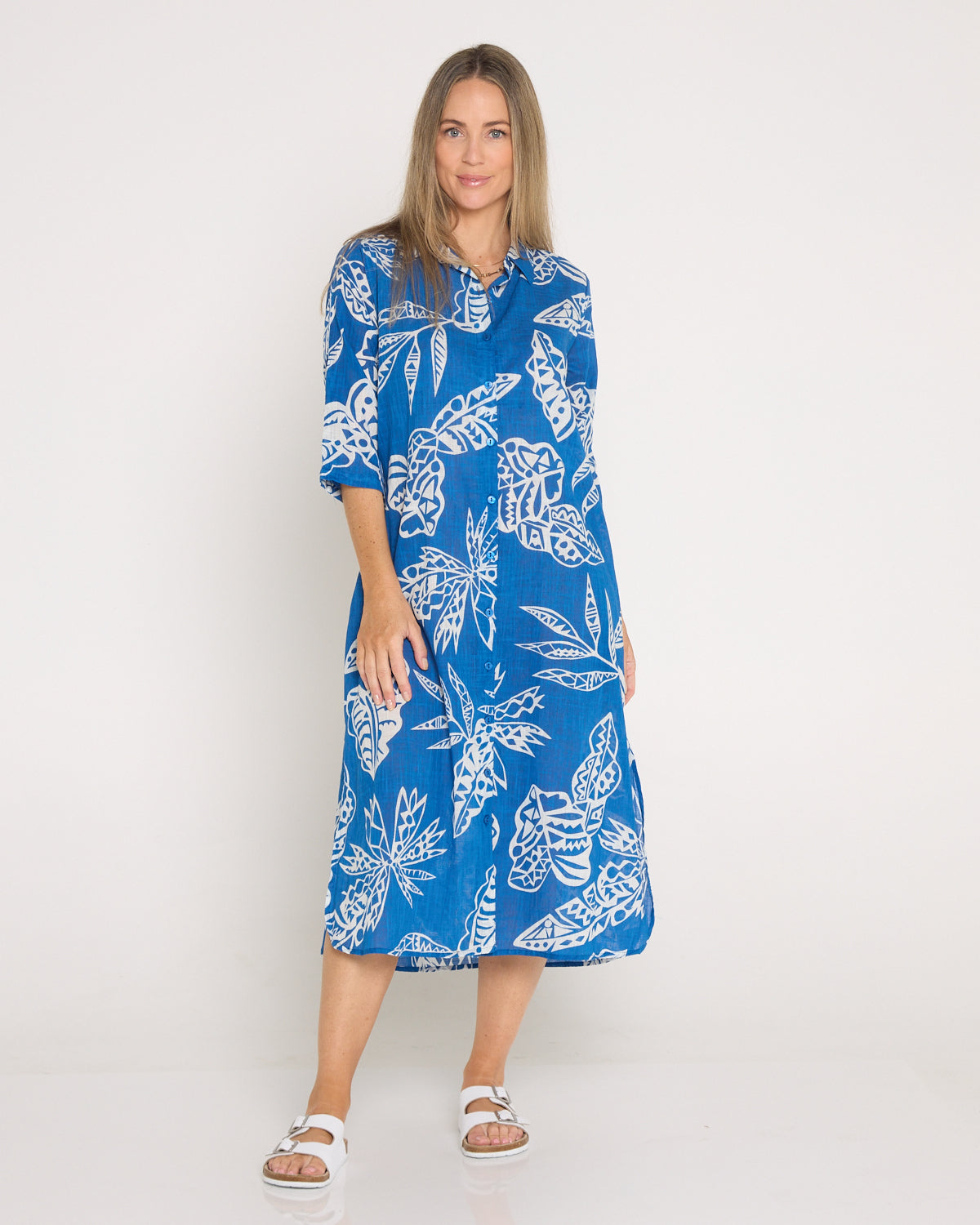Sofia Shirt Dress - Cobalt Tropical