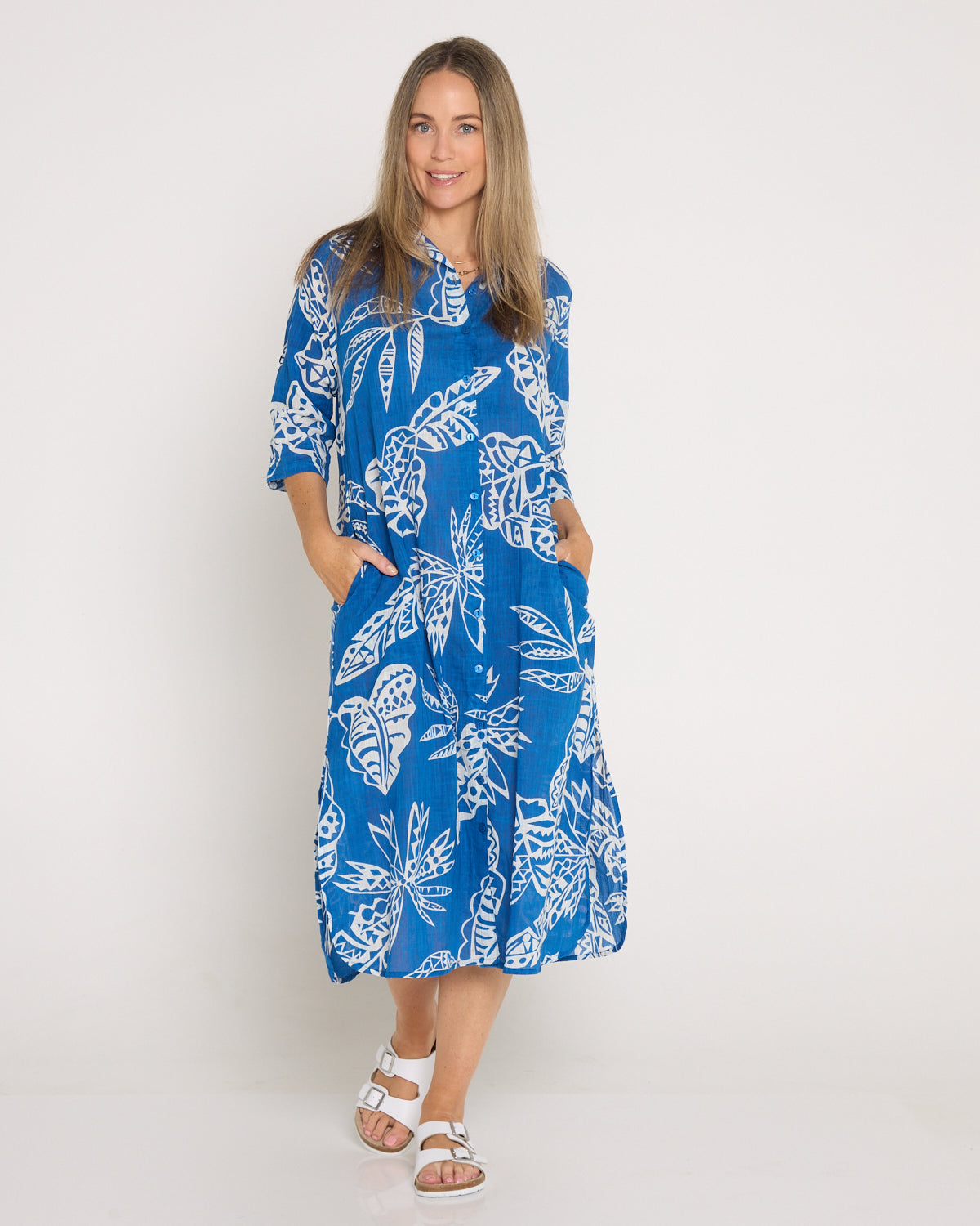 Sofia Shirt Dress - Cobalt Tropical