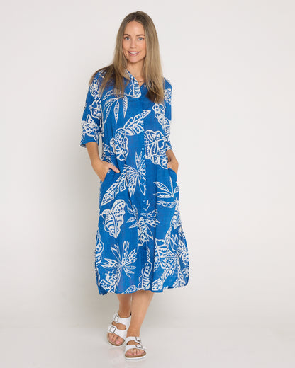 Sofia Shirt Dress - Cobalt Tropical