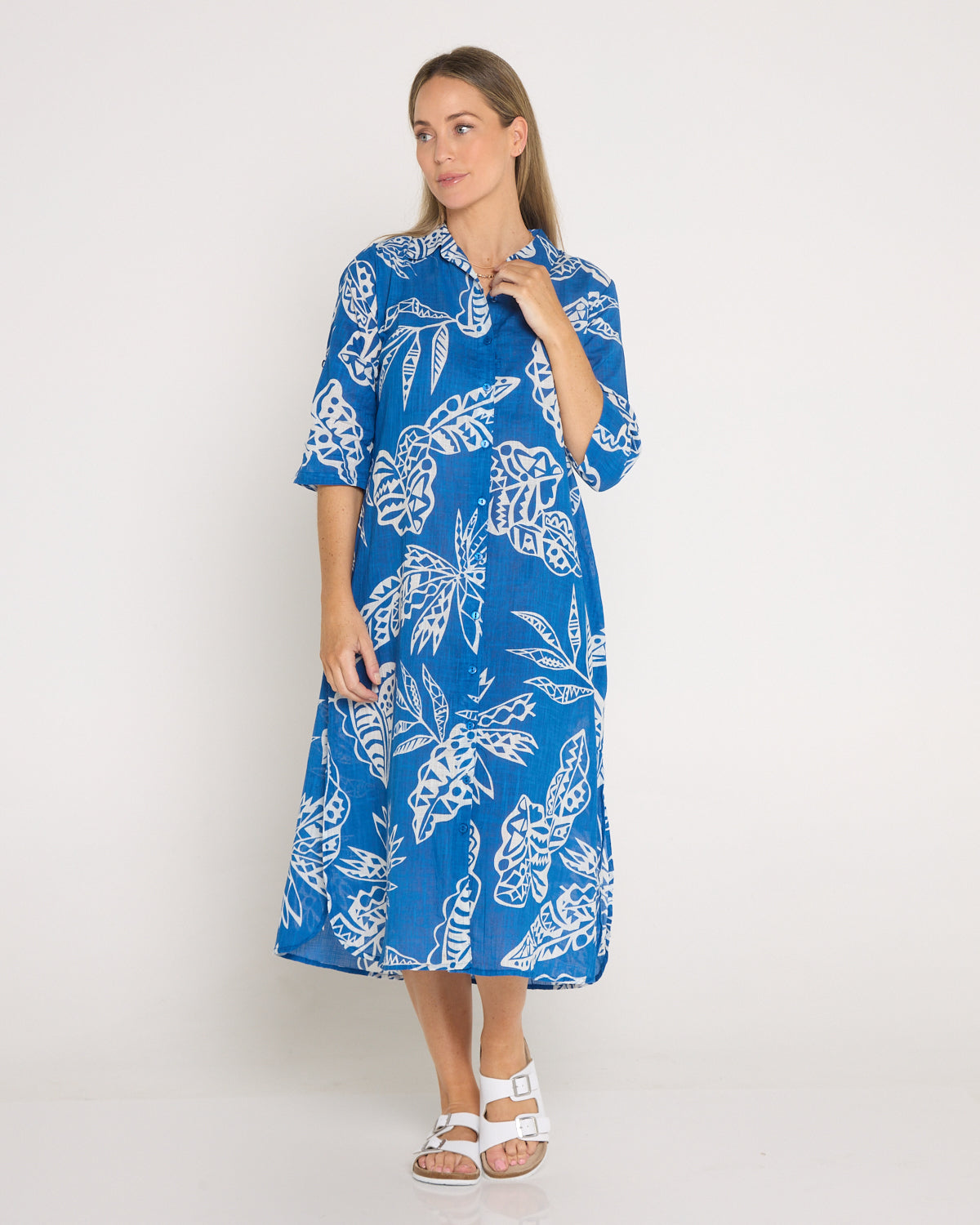 Sofia Shirt Dress - Cobalt Tropical
