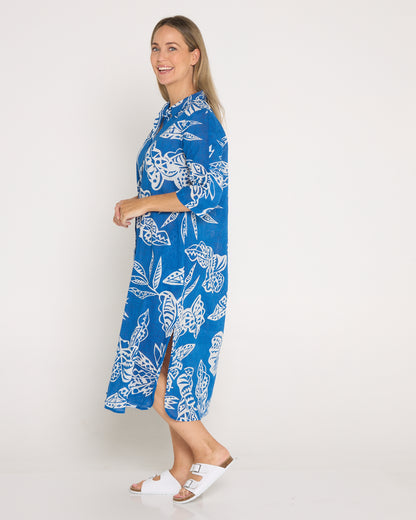 Sofia Shirt Dress - Cobalt Tropical