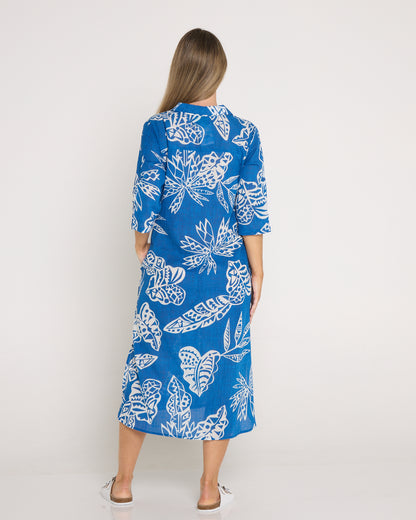 Sofia Shirt Dress - Cobalt Tropical