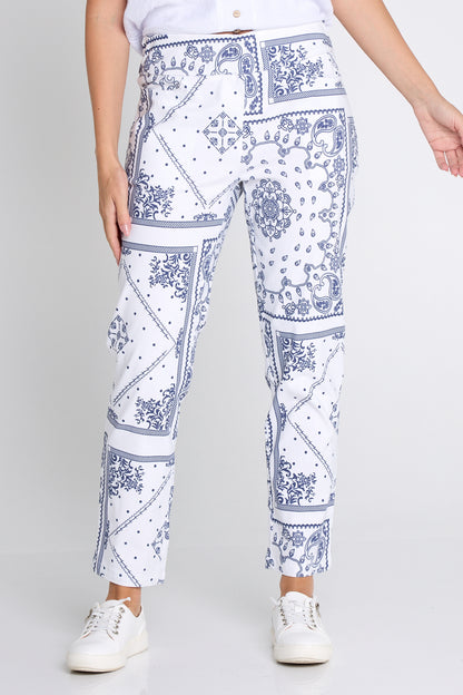 Dana Bengaline Capri Pants - Blue Paisley