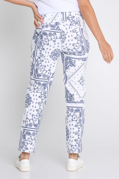 Dana Bengaline Capri Pants - Blue Paisley