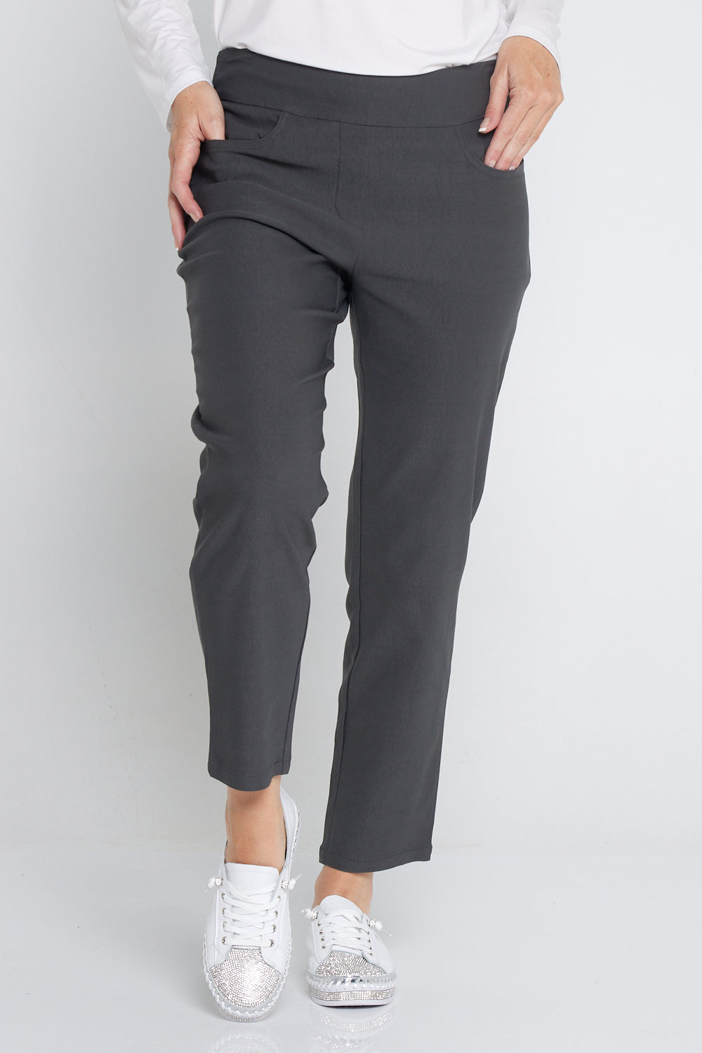 Dana Bengaline Capri Pants Charcoal Ruby Rain Winter Basics TULIO Fashion