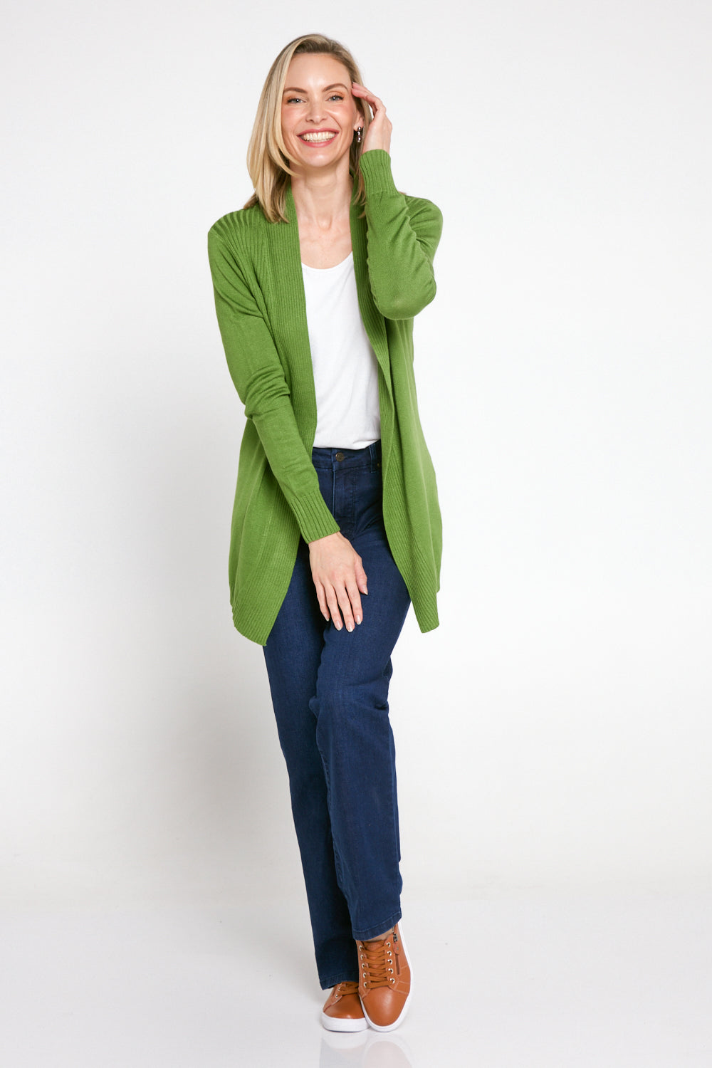 Green open cardigan sale