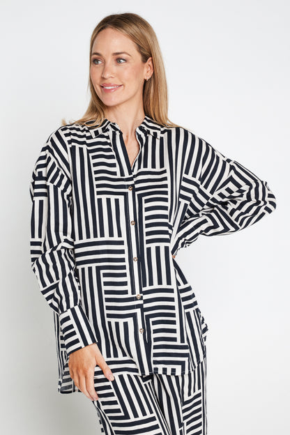 Deena Lyocell Shirt - Navy/Oat Stripe