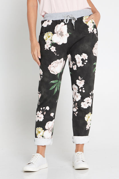 Delilah Pants - Black/Pastel Peony