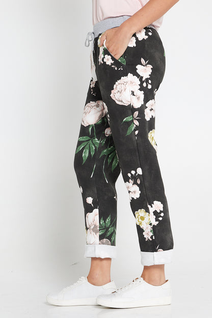 Delilah Pants - Black/Pastel Peony