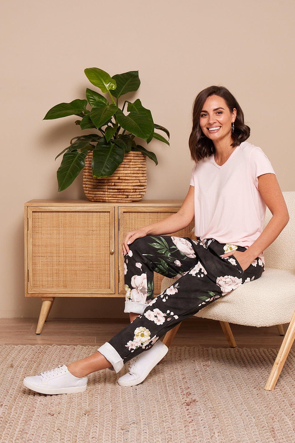 Delilah Pants - Black/Pastel Peony