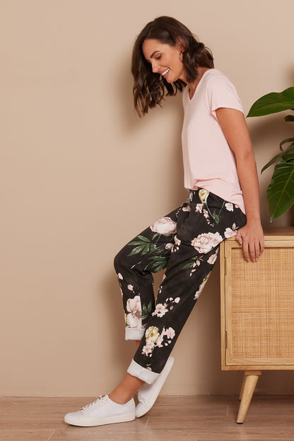 Delilah Pants - Black/Pastel Peony