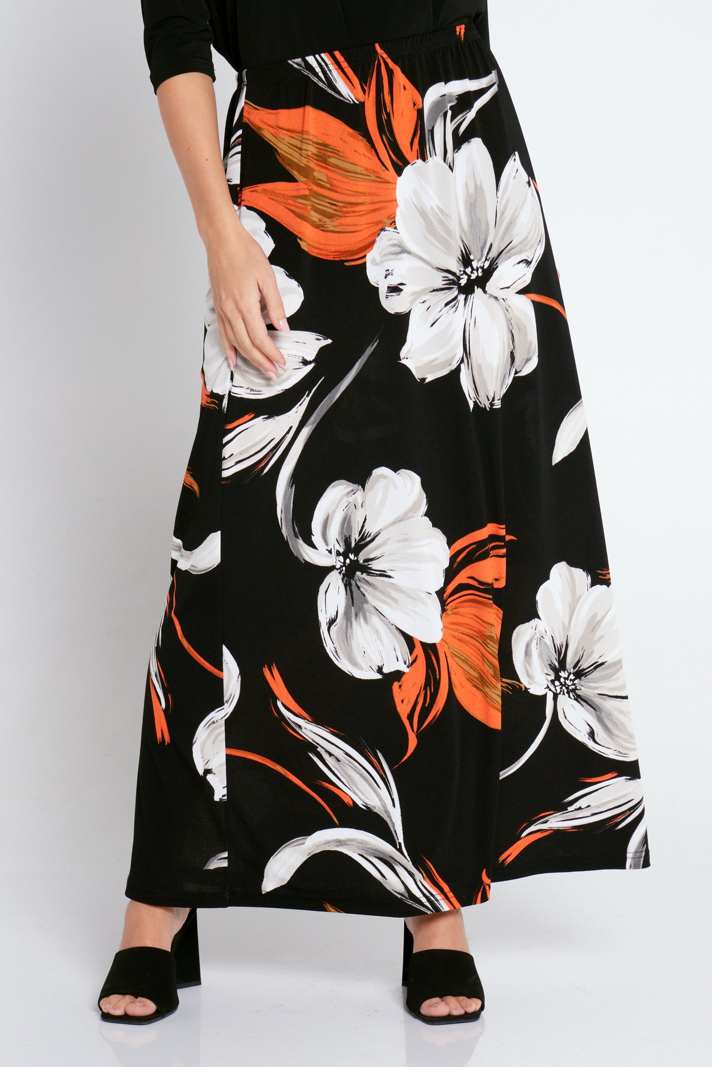 Delphine Maxi Skirt - Orange/Black Print