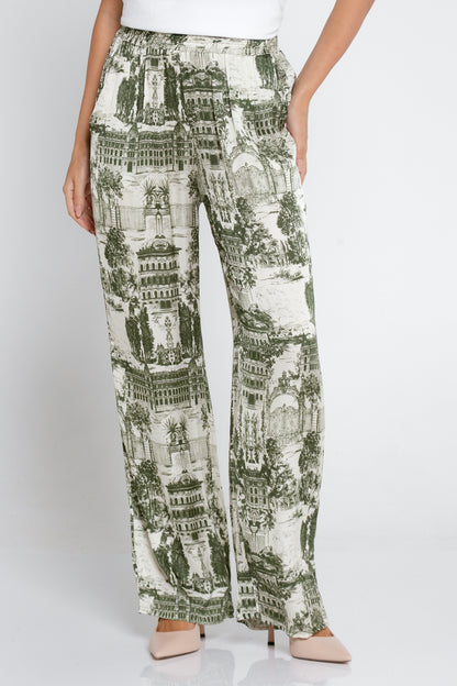 Dimitra Satin Pants - Green Print