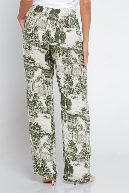Dimitra Satin Pants - Green Print