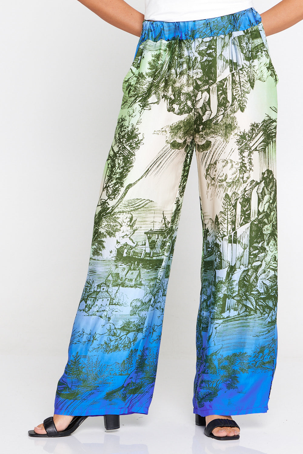 Sky print gradient loose 2024 pants