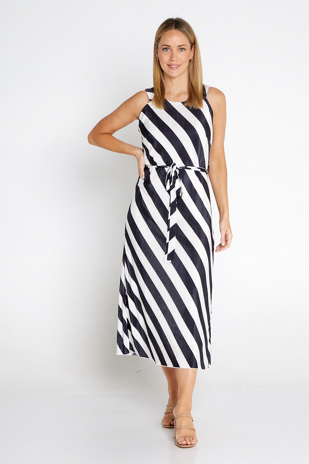 Striped sales pleated dress