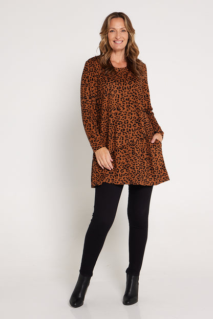 Divina Knit Tunic - Brown Leopard