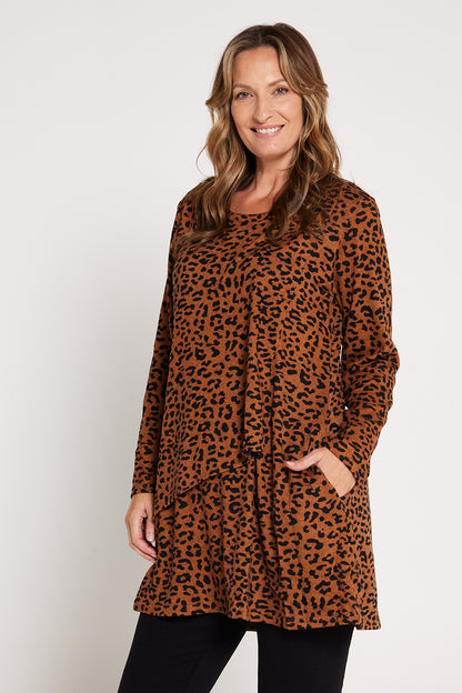 Divina Knit Tunic - Brown Leopard