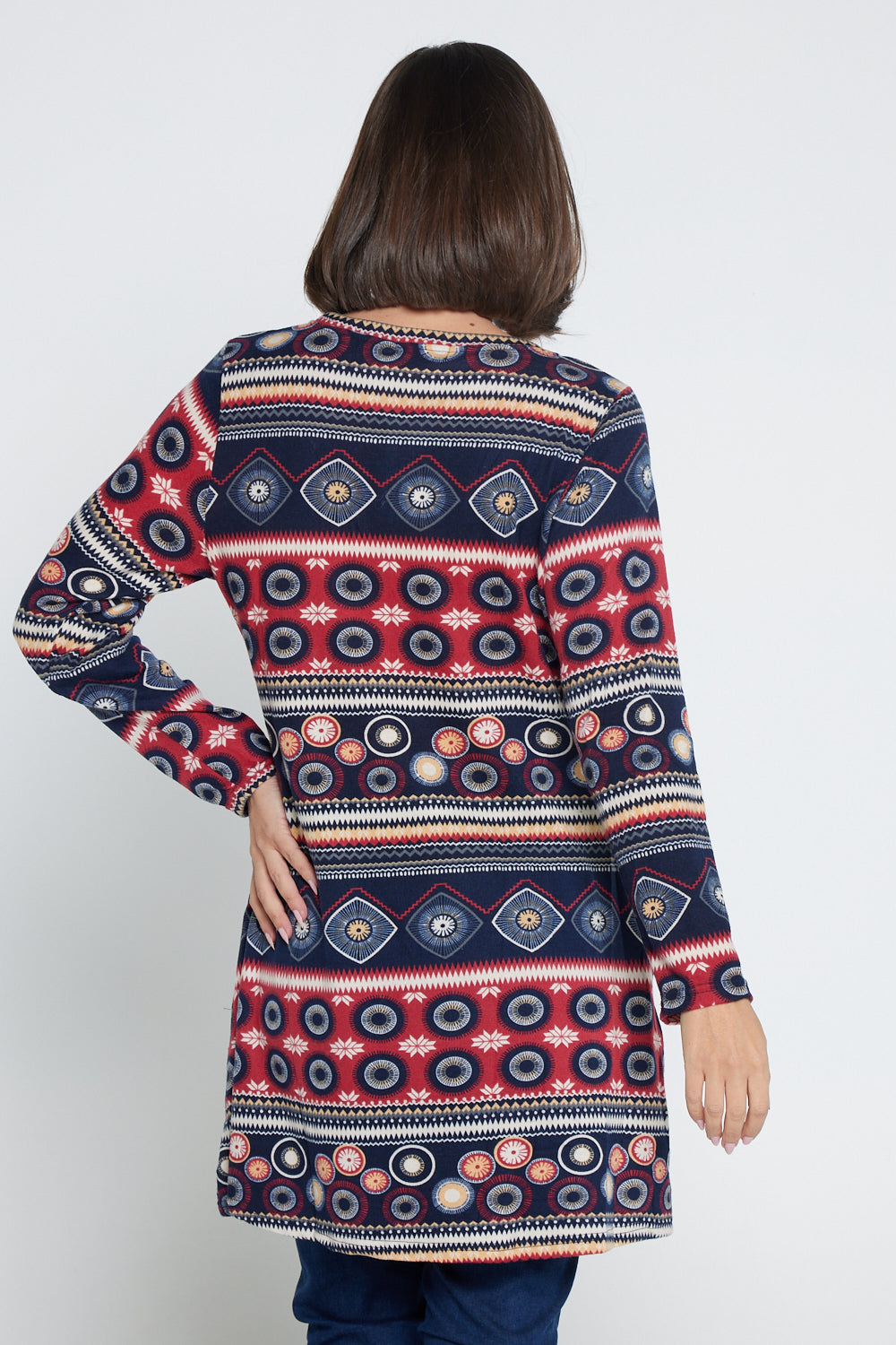 Divina Knit Tunic - Red/Navy Pattern