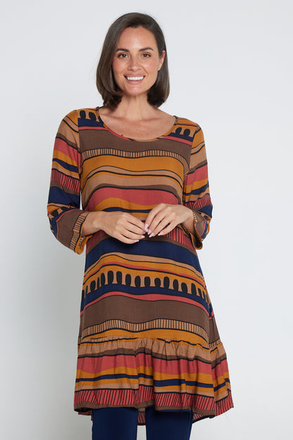 Cassandra Petite Dress - Ochre Organic Stripe