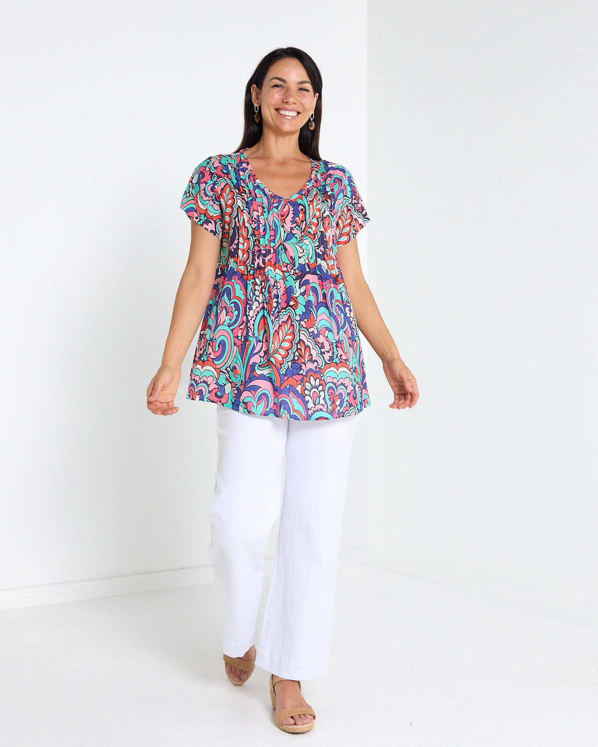 Carmody Cotton Pintuck Top - Paradise Paisley